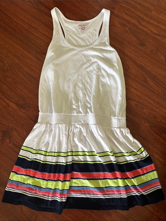 Juicy Couture Dresses & Skirts - Juicy Couture White Tank Dress with Multicolor Stripe Skirt
